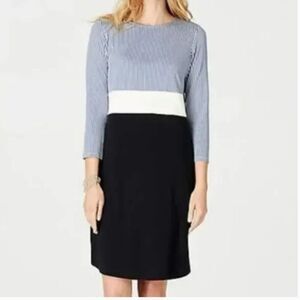 J Jill Soft Stretch Jersey Knit Midi Dress M Nautical ColorBlock Coastal Casual